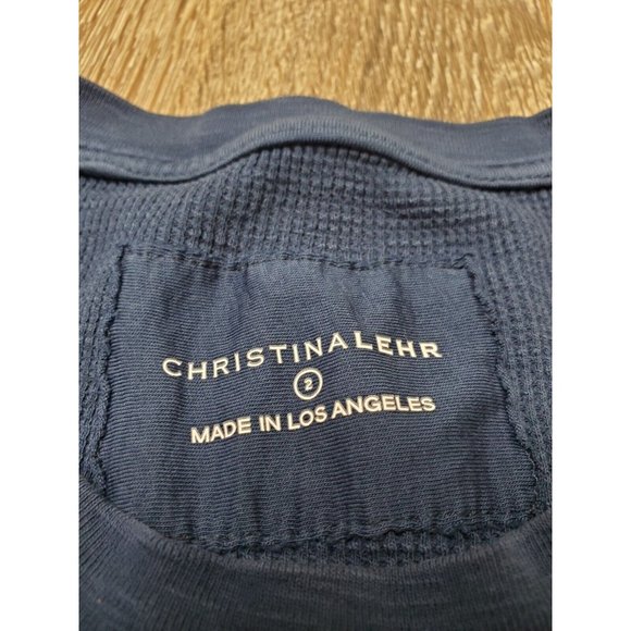 Christina Lehr Women's Size 2 Top Navy Waffle Long Sleeve T Shirt Lightweight - Picture 4 of 12